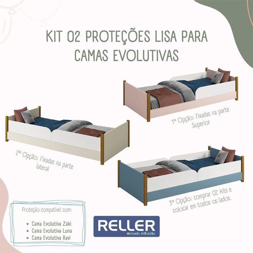 Cama Evolutiva Ravi Com Proteção Lateral Lisa MDF Rosa Fosco Reller Móveis - imagem 3