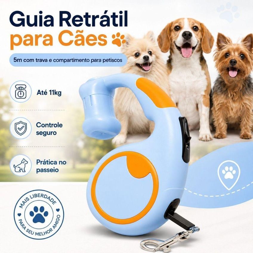Guia Para Cães Retrátil Cinza 5m Até 11kg Com Trava De Segurança - imagem 3