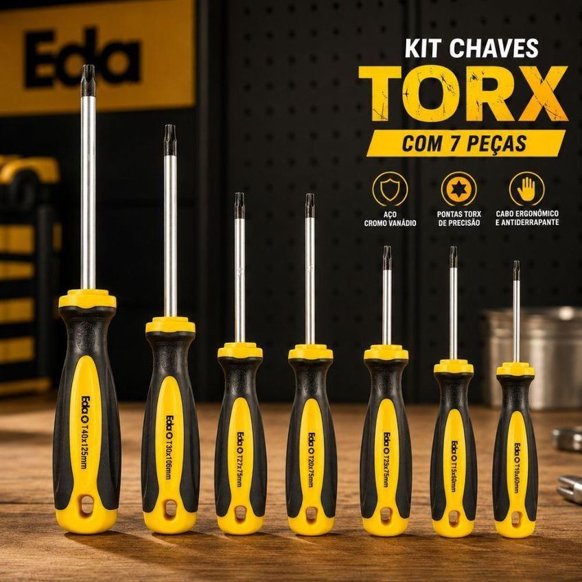 Jogo De Chave De Fenda Torx Magnética 7 Peças T10 A T40 Com Cabo Ergonômico E Antiderrapante - imagem 4