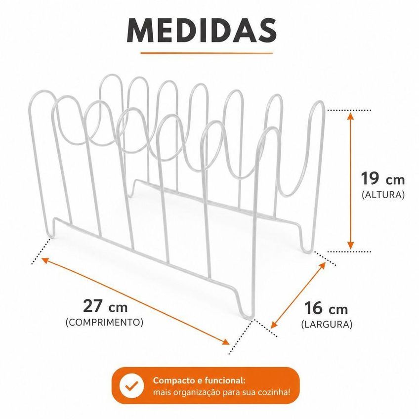 Organizador De Tampas De Panelas Suporte Escorredor Metal Compacto Branco - imagem 4