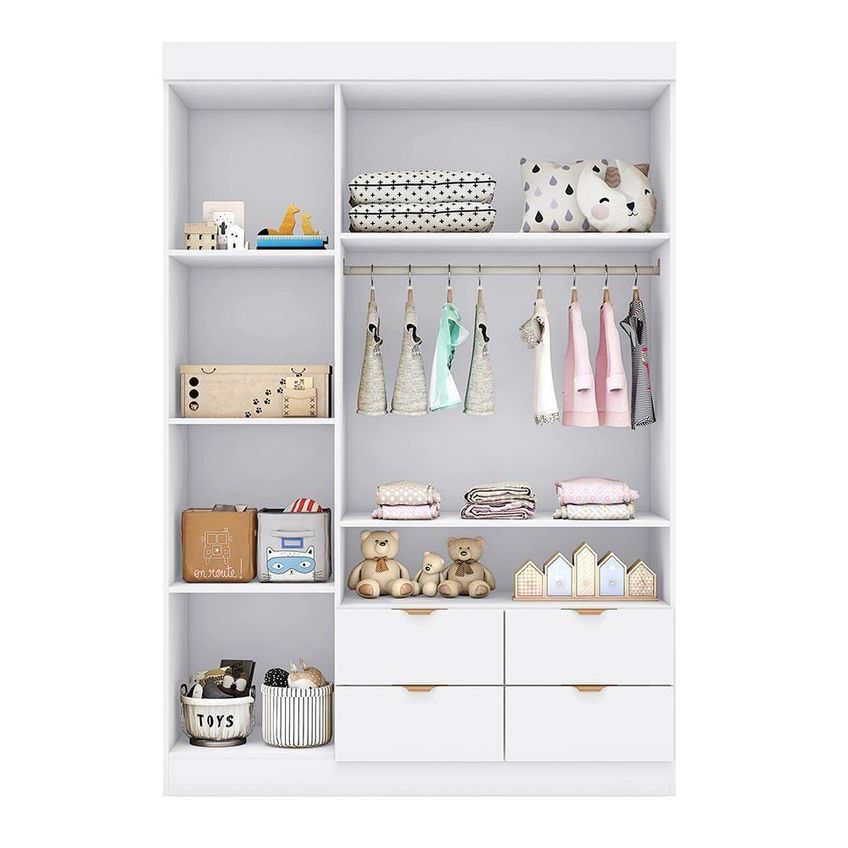 Guarda Roupa Infantil Ayla 3 Portas De Bater 4 Gavetas MDF Branco Acetinado Phoenix Baby - imagem 4