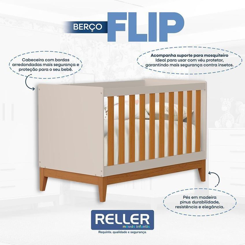 Berço Americano Mini Cama Flip Transforma-se Em Mini Cama Areia Fosco Savana Reller Móveis - imagem 2