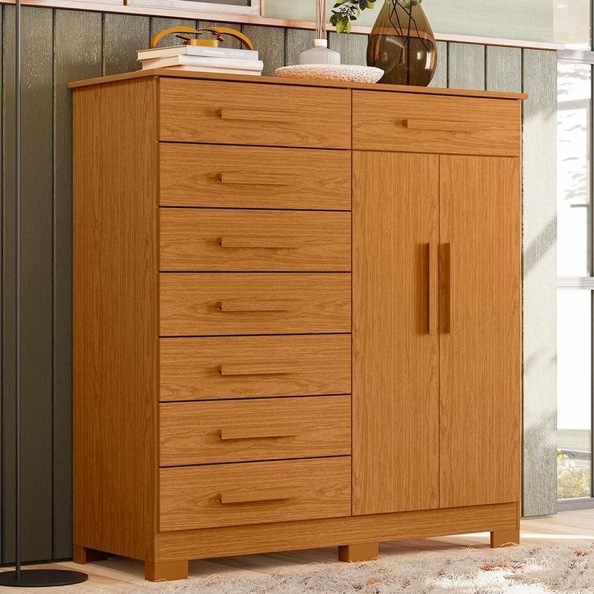 Cômoda Verona 2 Portas 8 Gavetas MDP 125cm Cinza - imagem 3