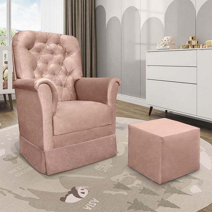 Poltrona De Amamentação Agatha Com Balanço Veludo Rosê Phoenix Baby - imagem 3