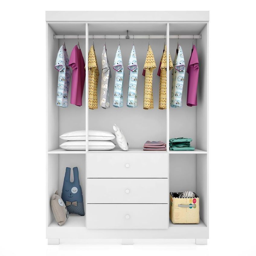 Jogo De Quarto Infantil Duda Com Guarda Roupa E Cômoda 4 Portas 3 Gavetas Mdf Branco Phoenix Baby - imagem 3
