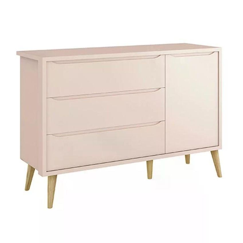 Conjunto De Quarto Theo Com Guarda Roupa E Cômoda E Berço 2 Portas 5 Gavetas MDF Rosa Reller Móveis - imagem 5