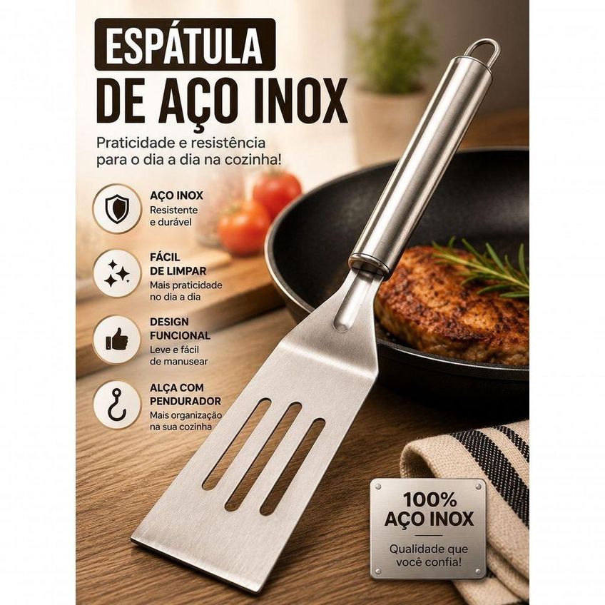 Espátula De Aço Inox Resistente Para Cozinha Prática E Fácil De Limpar Inox Top Rio Comercial - imagem 5