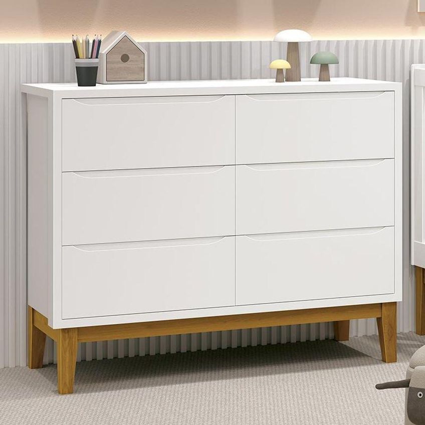 Cômoda Infantil Classic 6 Gavetas MDF Puxador Embutido Branco Fosco Reller Móveis - imagem 3