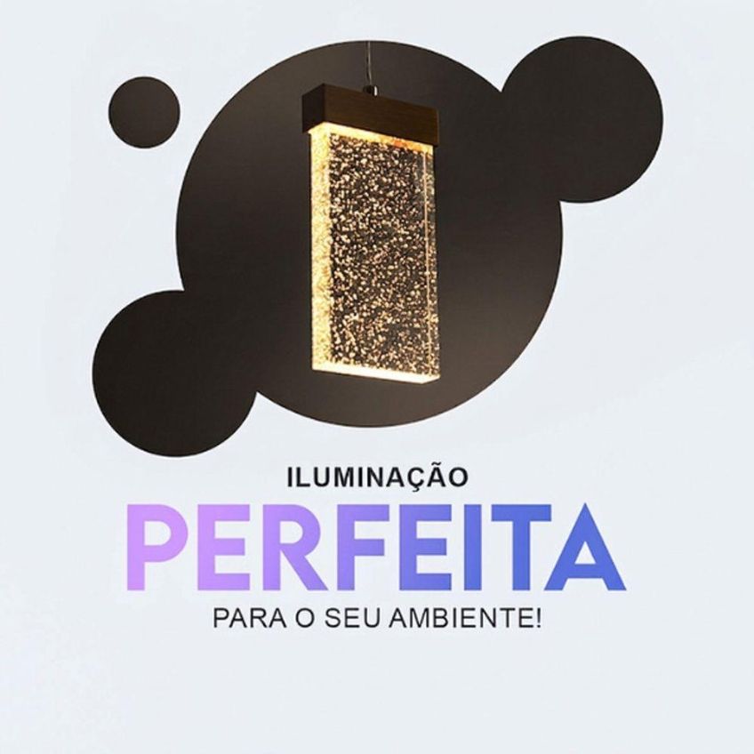 Pendente Led Retangular Cristal Bolhas Md1080 3 Cores Dourado - imagem 3