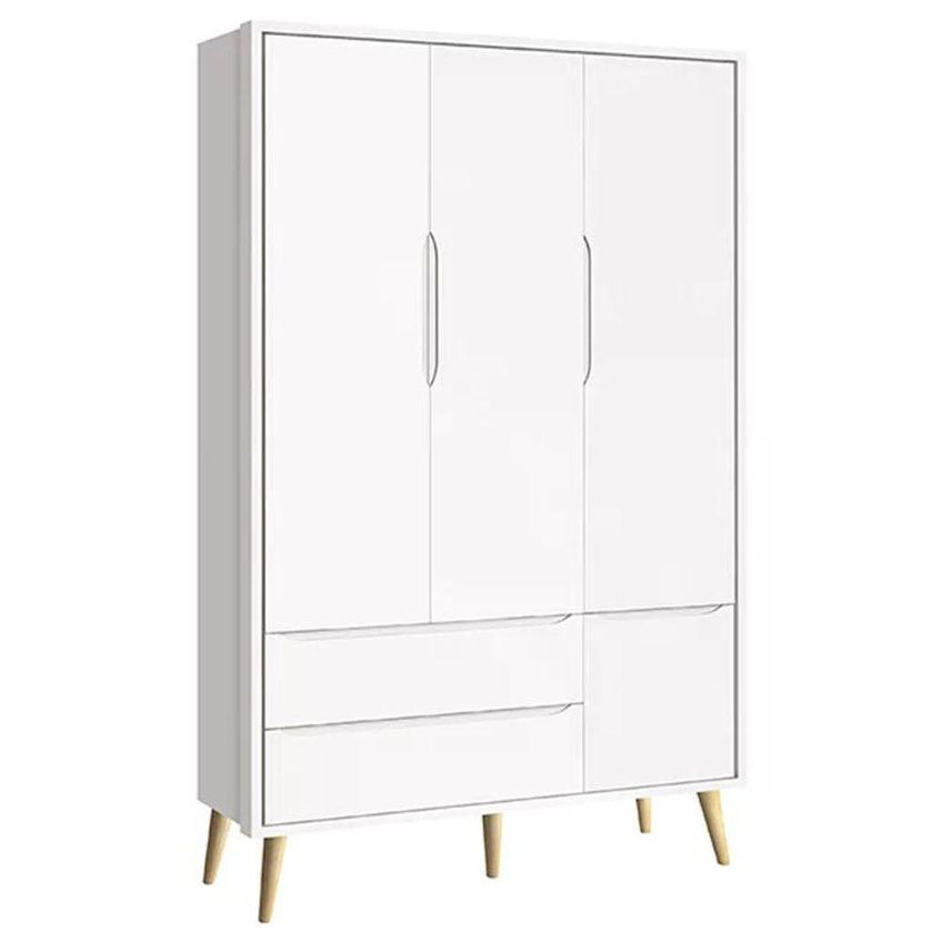 Conjunto De Quarto Com Berço Americano E Guarda Roupa 3 Portas MDF Branco Fosco E Pés Madeira - imagem 3