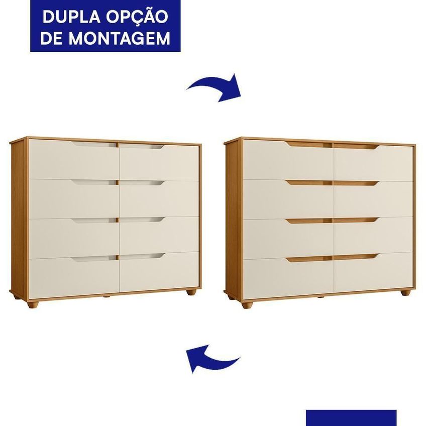 Cômoda Doble 8 Gavetas MDP Puxador Em Cava Off White E Cinamomo - imagem 4