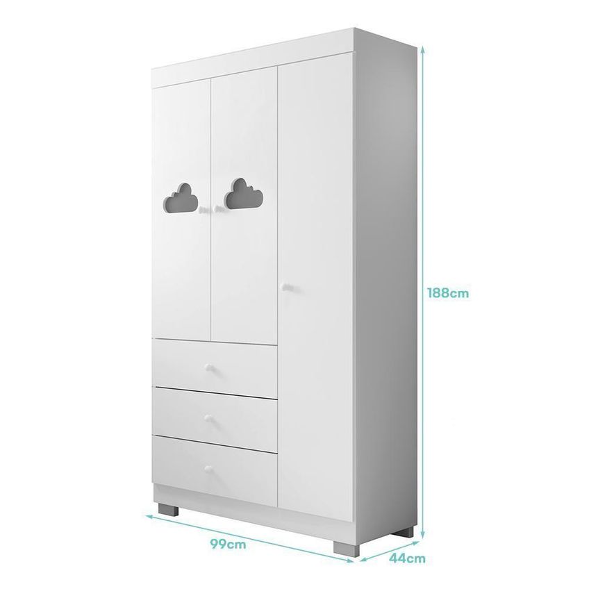 Jogo De Quarto Infantil Ane Com Guarda Roupa E Cômoda 3 Gavetas MDF Branco Phoenix Baby - imagem 3