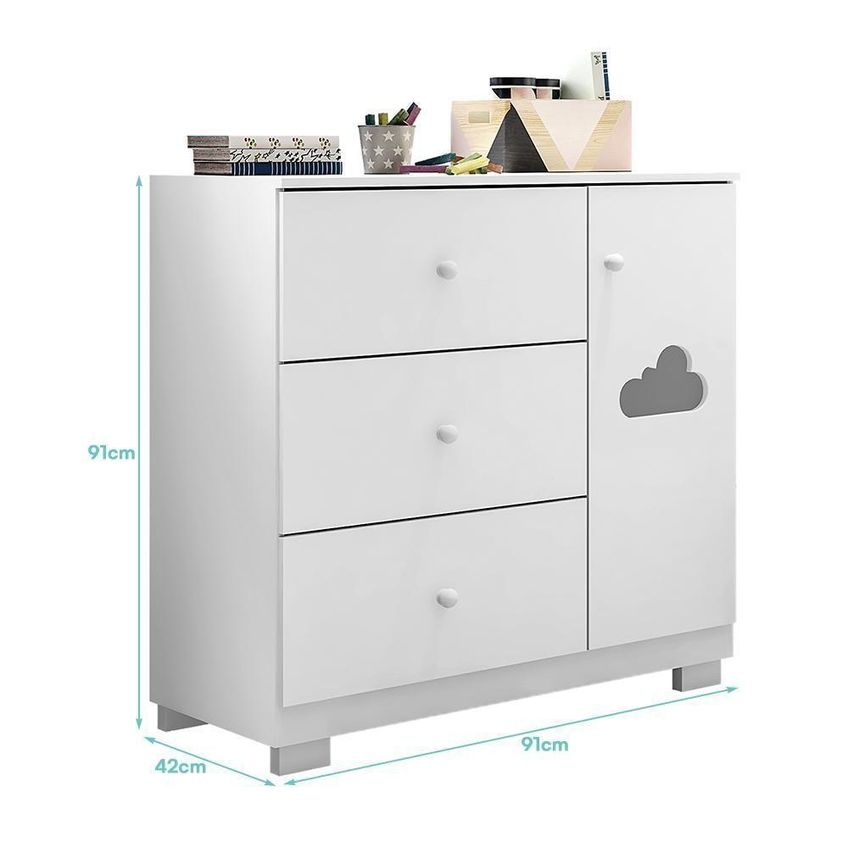 Jogo De Quarto Infantil Ane Com Guarda Roupa E Cômoda 3 Gavetas MDF Branco Phoenix Baby - imagem 4