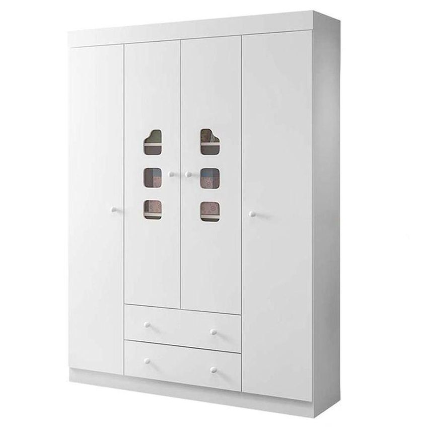 Jogo De Quarto Infantil Lívia Com Guarda Roupa E Cômoda 4 Portas 2 Gavetas Mdf Branco Phoenix Baby - imagem 4