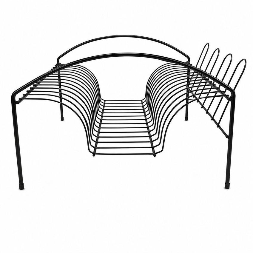 Escorredor De Pratos Compacto Com Porta Copos Em Metal Resistente Para Cozinha Preto - imagem 4