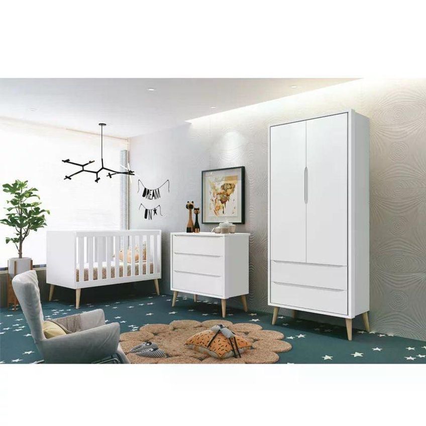 Conjunto De Quarto Infantil Theo 2 Portas 2 Gavetas MDF Branco Fosco Reller Móveis - imagem 5