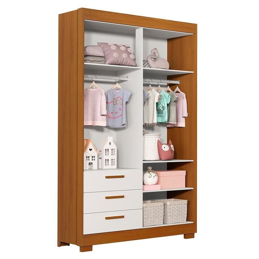 Jogo De Quarto Infantil Zaki Guarda Roupa E Cômoda 4 Portas 3 Gavetas MDF Branco Fosco-Savana Reller - imagem 3