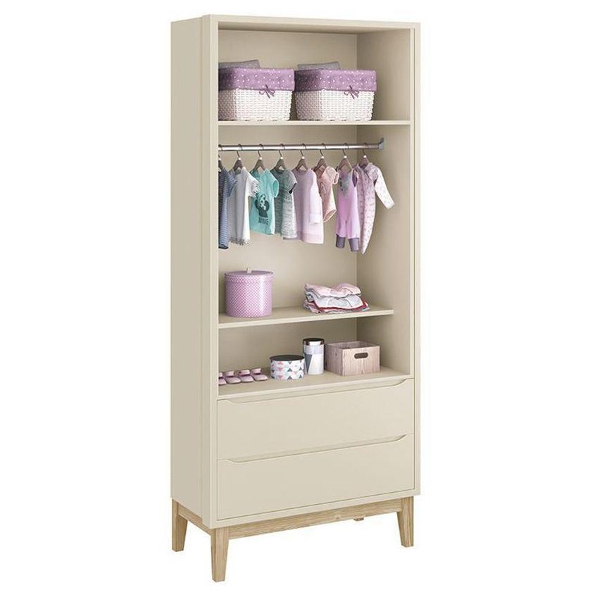 Conjunto De Quarto Classic Com Guarda Roupa E Berço E Cômoda Bege Reller Móveis - imagem 3