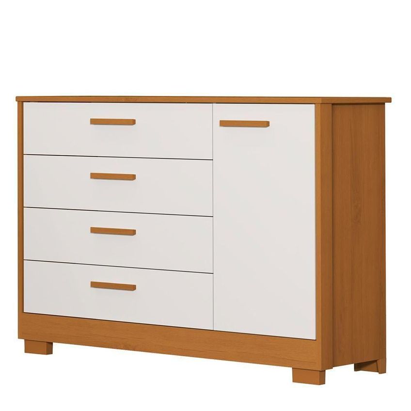Jogo De Quarto Infantil Zaki Guarda Roupa E Cômoda 4 Portas 3 Gavetas MDF Branco Fosco-Savana Reller - imagem 5
