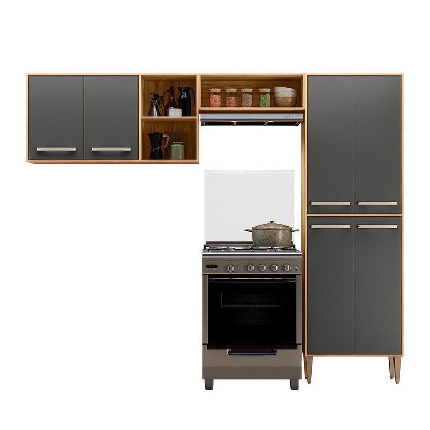 Armário Modulado Mariah 6 Portas Sem Gavetas MDP 230cm Freijó-Chumbo - imagem 3