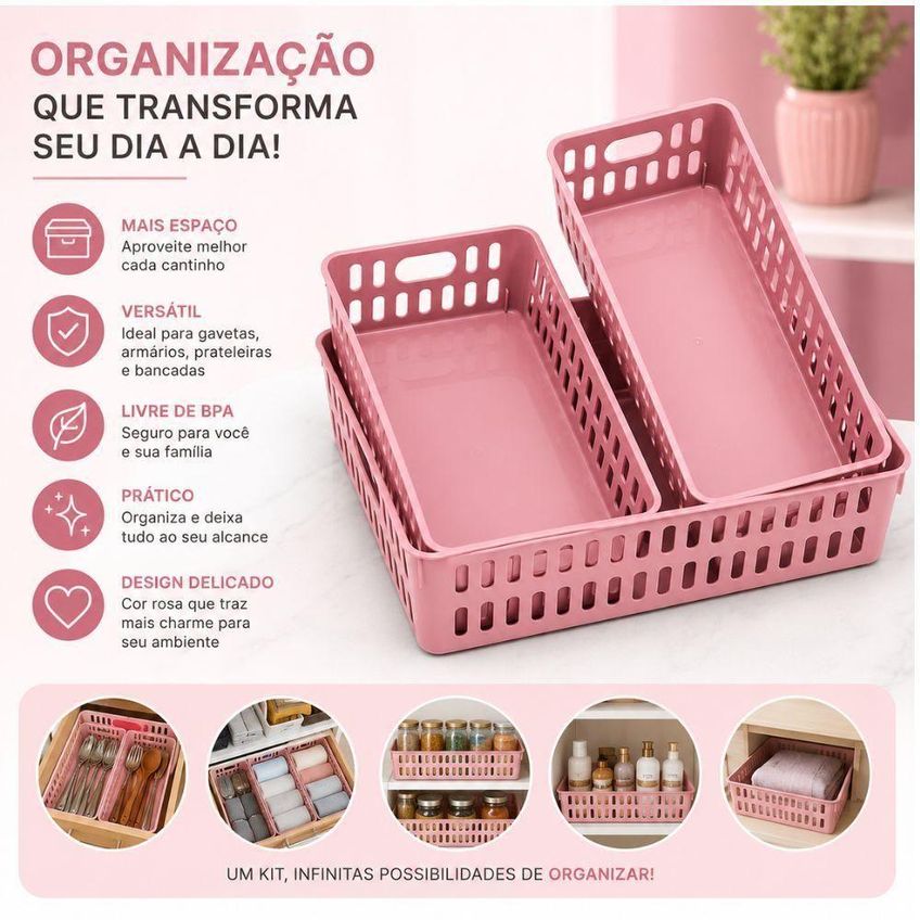 Kit 3 Cestos Organizador Infantil Multiuso Polipropileno Livre De Bpa Para Gaveta Armario Cozinha - imagem 4