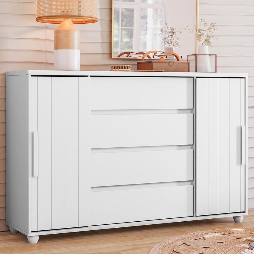 Cômoda Evidenza 4 Gavetas MDF-MDP Puxador MDF Branco Fosco - imagem 3