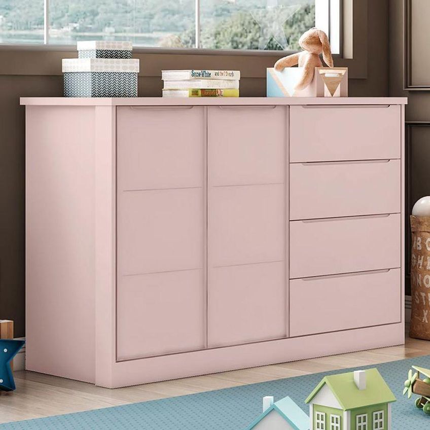 Cômoda Infantil Pérola 4 Gavetas 2 Portas MDF Rosê Phoenix Baby - imagem 4