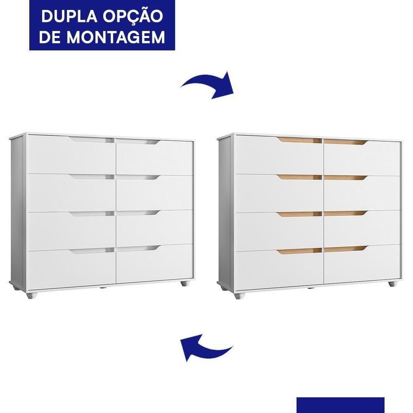 Cômoda Doble 8 Gavetas MDP Puxador Em Cava Branco Fosco - imagem 4