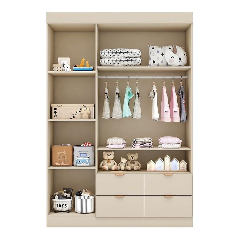 Jogo De Quarto Infantil Ayla Com Guarda Roupa E Cômoda MDF Off White Phoenix Baby - imagem 4