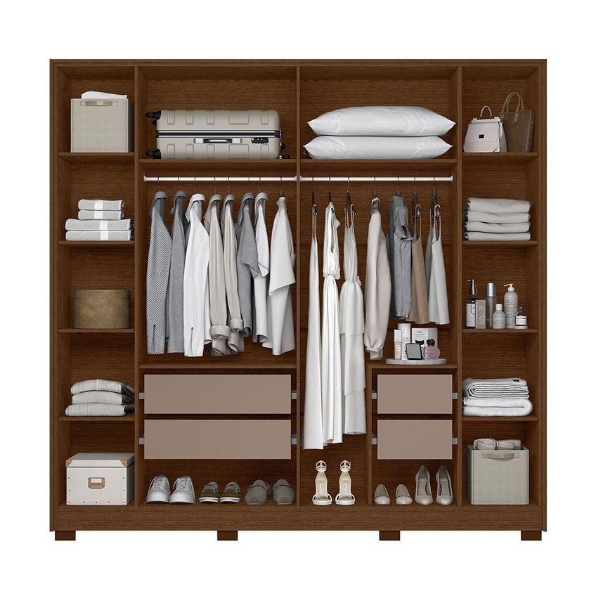 Guarda Roupa Casal Deville Ripado 6 Portas De Bater 4 Gavetas MDP Nogueira-Capuccino Albatroz Móveis - imagem 5