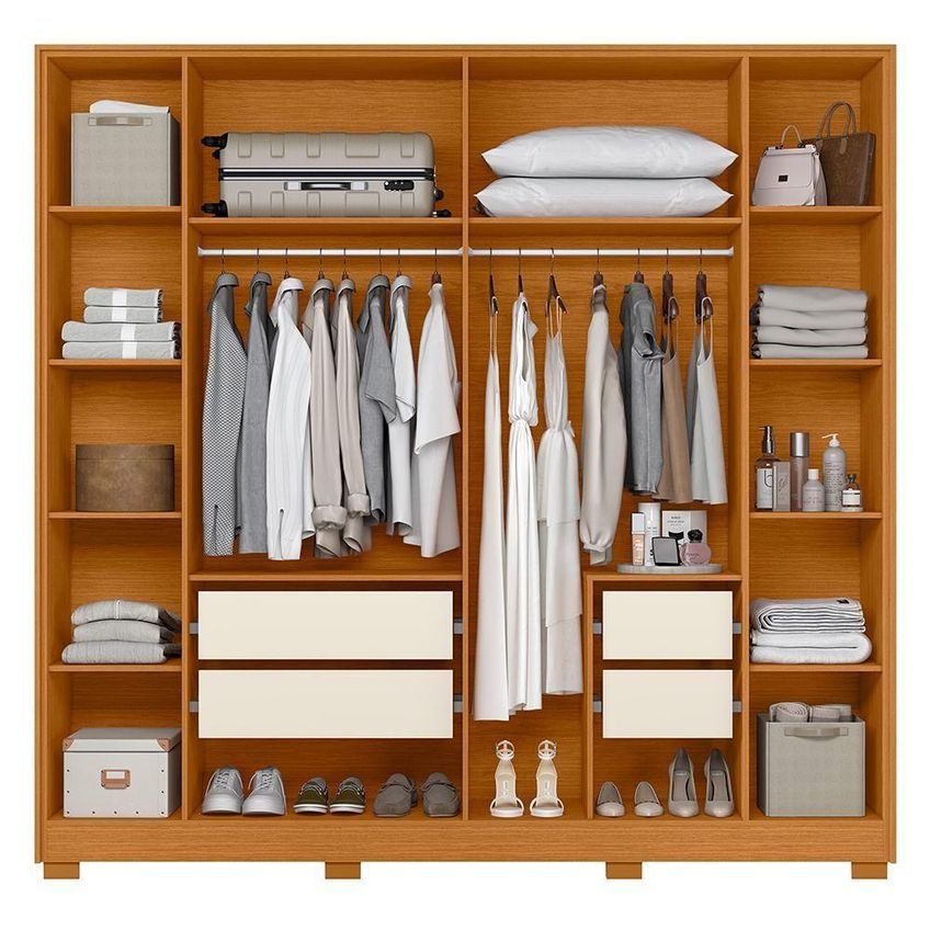 Guarda Roupa Casal Deville Ripado 6 Portas De Bater 4 Gavetas MDP Cinamomo Off White Albatroz Móveis - imagem 3