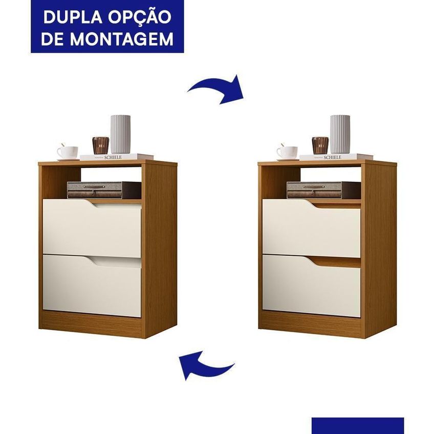 Mesa De Cabeceira Retangular Sole Moderno 2 Gavetas Mdp 45cm Off White E Cinamomo - imagem 4