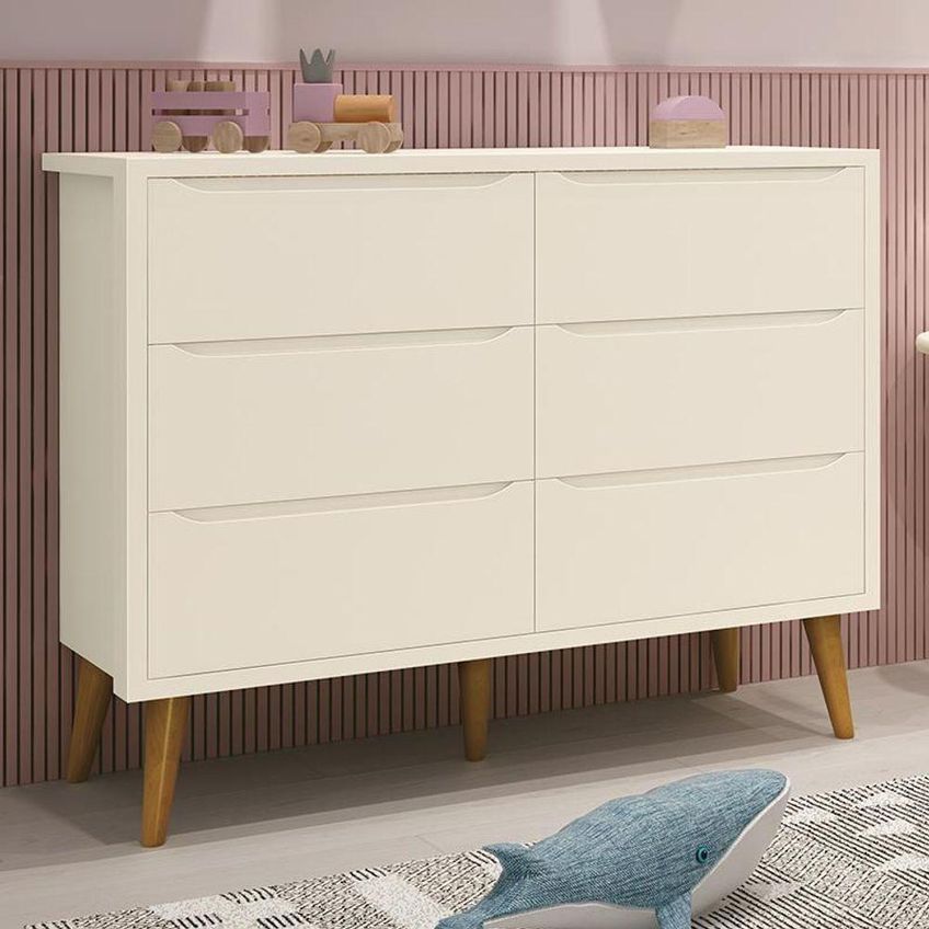 Cômoda Infantil Theo 6 Gavetas MDF Puxador Embutido Areia Fosco Reller Móveis - imagem 2