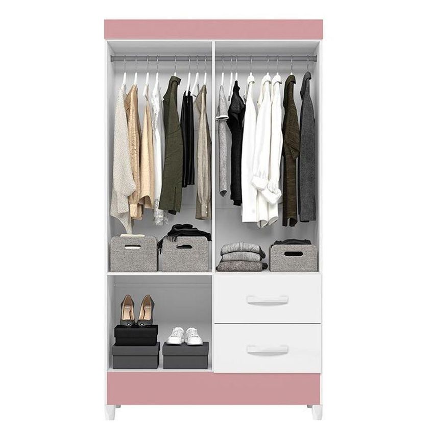 Guarda Roupa Solteiro Flex 4 Portas De Bater 2 Gavetas MDP Branco-rosa Albatroz Móveis - imagem 4