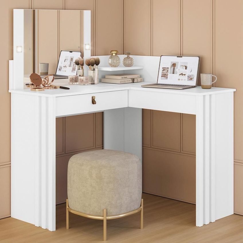 Penteadeira Camarim Glow Moderno 1 Gaveta MDP Branco 170cm - imagem 4