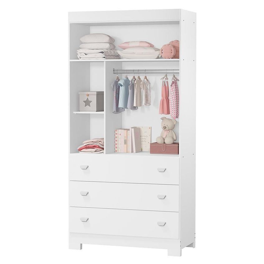 Conjunto De Quarto New Katatau Guarda Roupa Cômoda Berço Mini Cama 2 Portas 3 Gavetas MDF Branco - imagem 4