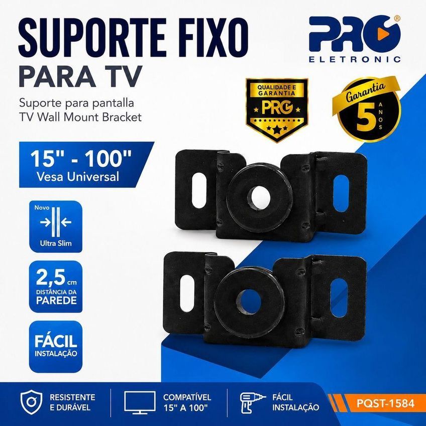 Suporte Para TV Proeletronic Fixo Na Parede 15 A 100 Polegadas Bivolt Preto - imagem 2