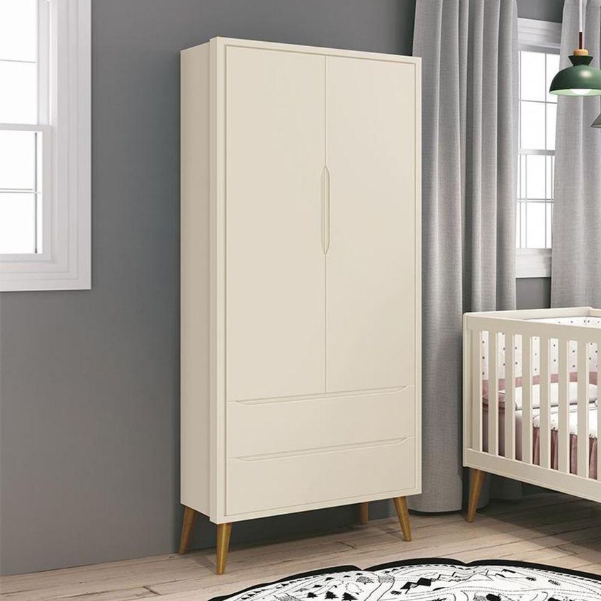 Guarda Roupa Infantil Theo 2 Portas De Bater 2 Gavetas MDF Fosco Com Pés Amadeirado 90cm - imagem 3
