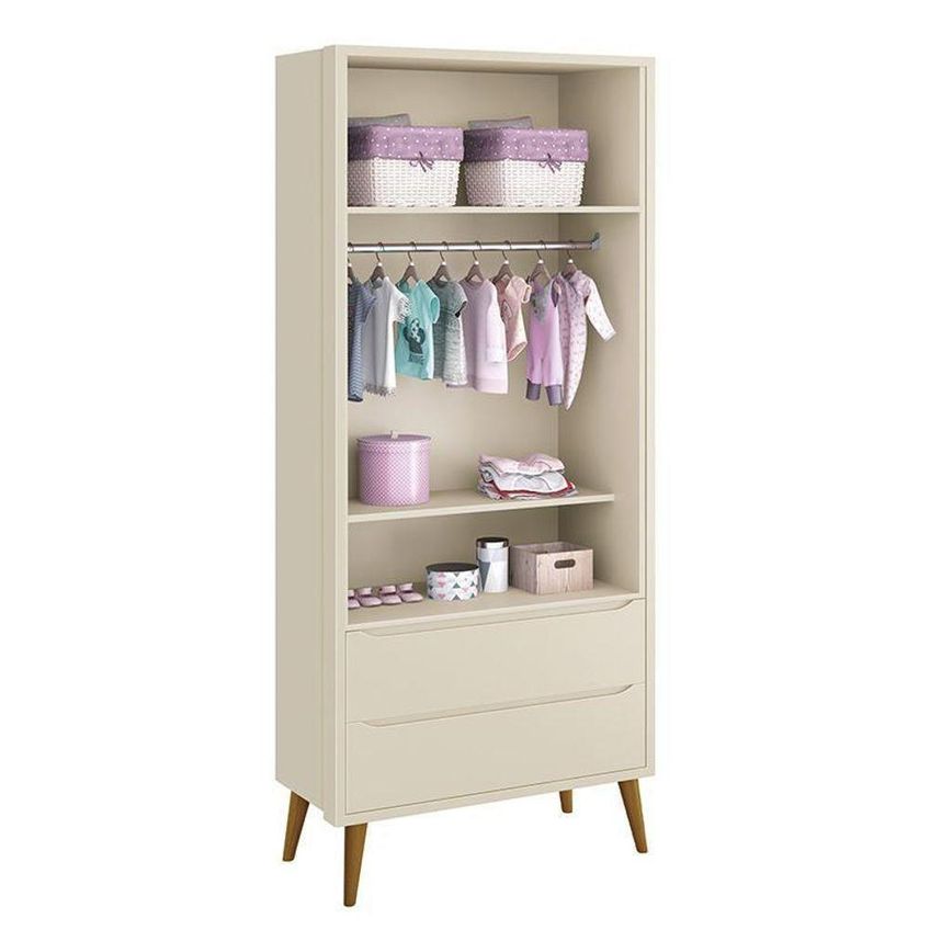 Guarda Roupa Infantil Theo 2 Portas De Bater 2 Gavetas MDF Fosco Com Pés Amadeirado 90cm - imagem 4