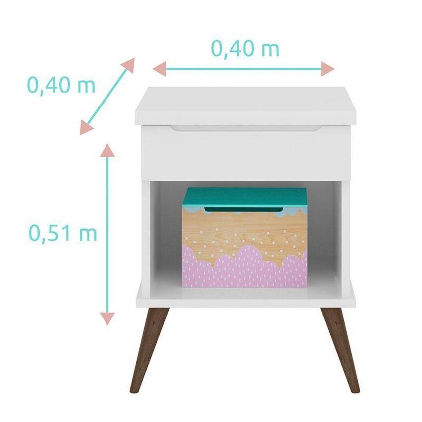 Jogo De Quarto Infantil Melinda Guarda Roupa 3 Portas Cômoda 1 Porta Mesinha 1 Gaveta Mdf Branco - imagem 4