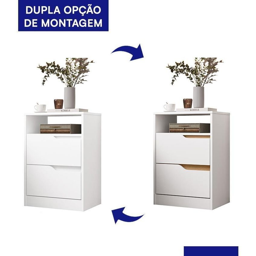Mesa De Cabeceira Sole 2 Gavetas Com Nicho Branco Fosco 45cm Albatroz Móveis - imagem 2
