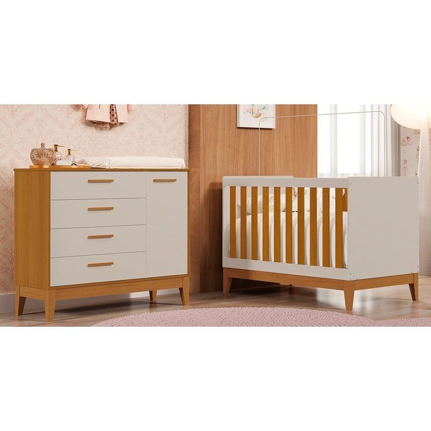 Jogo De Quarto Infantil Cômoda E Berço Americano Flip Mdf Colchão Não Incluso Areia Fosco-savana - imagem 2