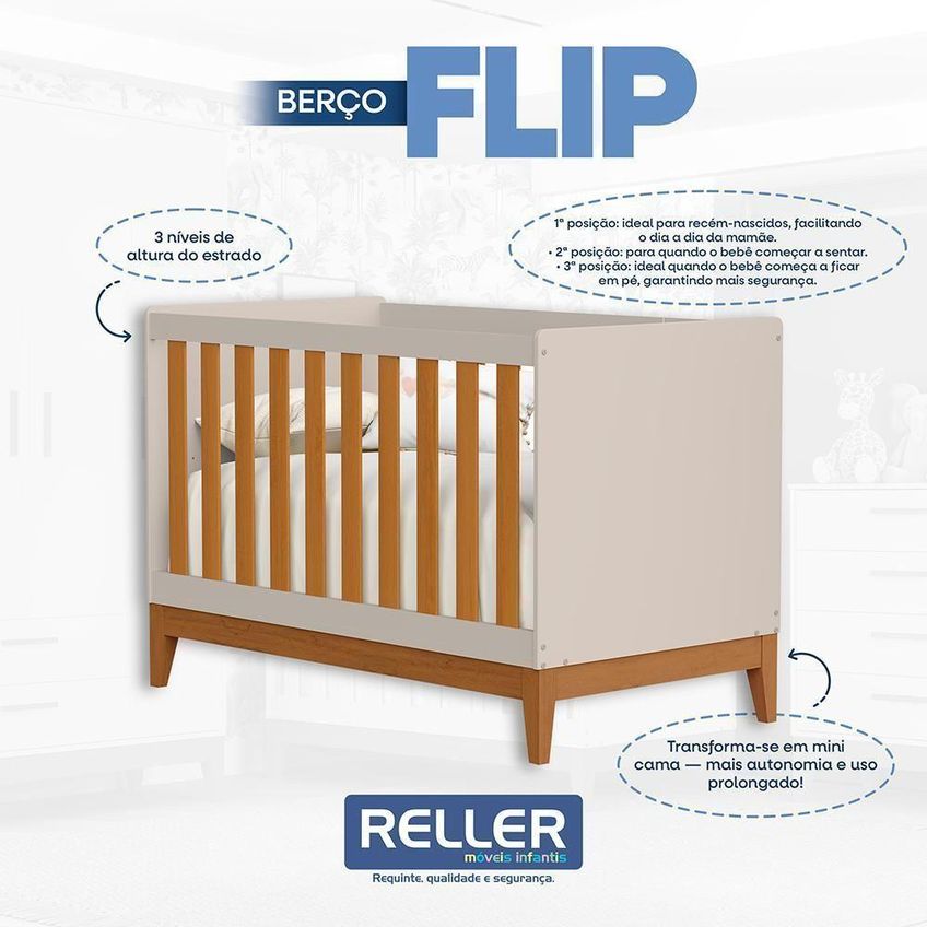Jogo De Quarto Infantil Cômoda E Berço Americano Flip Mdf Colchão Não Incluso Areia Fosco-savana - imagem 3
