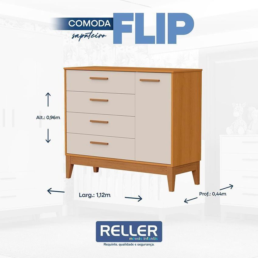 Jogo De Quarto Infantil Cômoda E Berço Americano Flip Mdf Colchão Não Incluso Areia Fosco-savana - imagem 4
