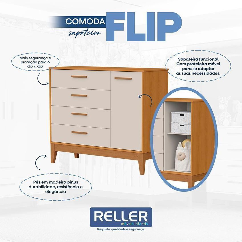 Jogo De Quarto Infantil Cômoda E Berço Americano Flip Mdf Colchão Não Incluso Areia Fosco-savana - imagem 5