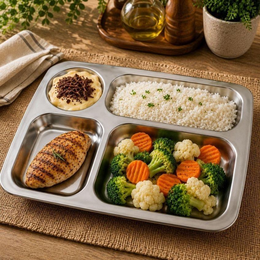 Bandeja Inox 4 Compartimentos Aço Inox Para Refeitório Restaurante - imagem 3
