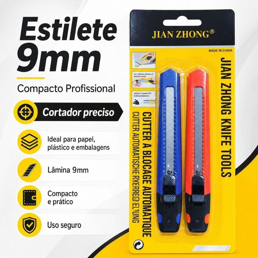 Kit Estilete Compacto Profissional Com Lâmina Retrátil 9mm Preto - imagem 4