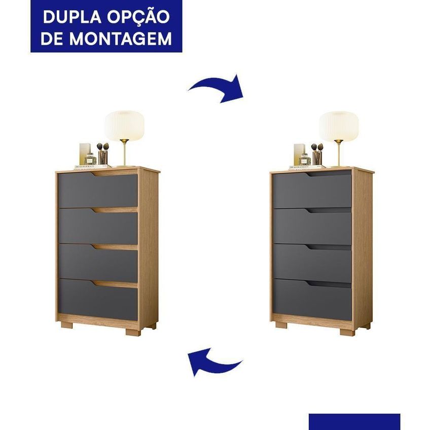 Cômoda Sole 4 Gavetas MDP Puxadores Em Cava Freijó-Titanium Albatroz Móveis - imagem 2