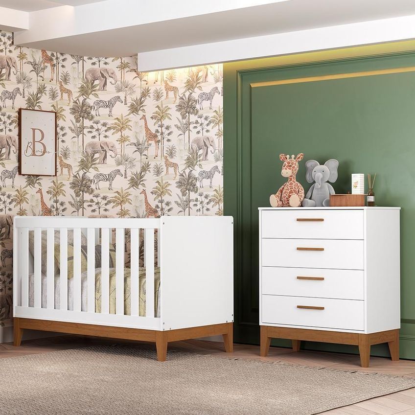 Jogo De Quarto Infantil Flip Cômoda 4 Gavetas E Berço Americano Mdf Branco Fosco Reller Móveis - imagem 5