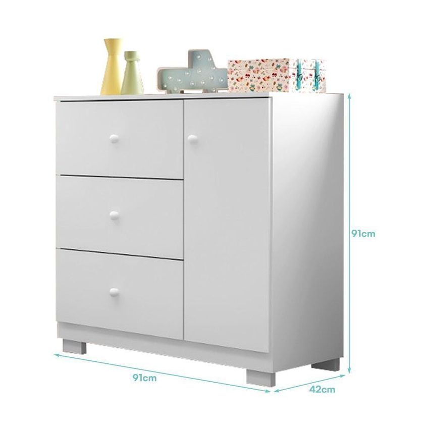 Jogo De Quarto Infantil Duda Com Guarda Roupa E Cômoda 3 Portas 3 Gavetas Mdf Branco Phoenix Baby - imagem 4
